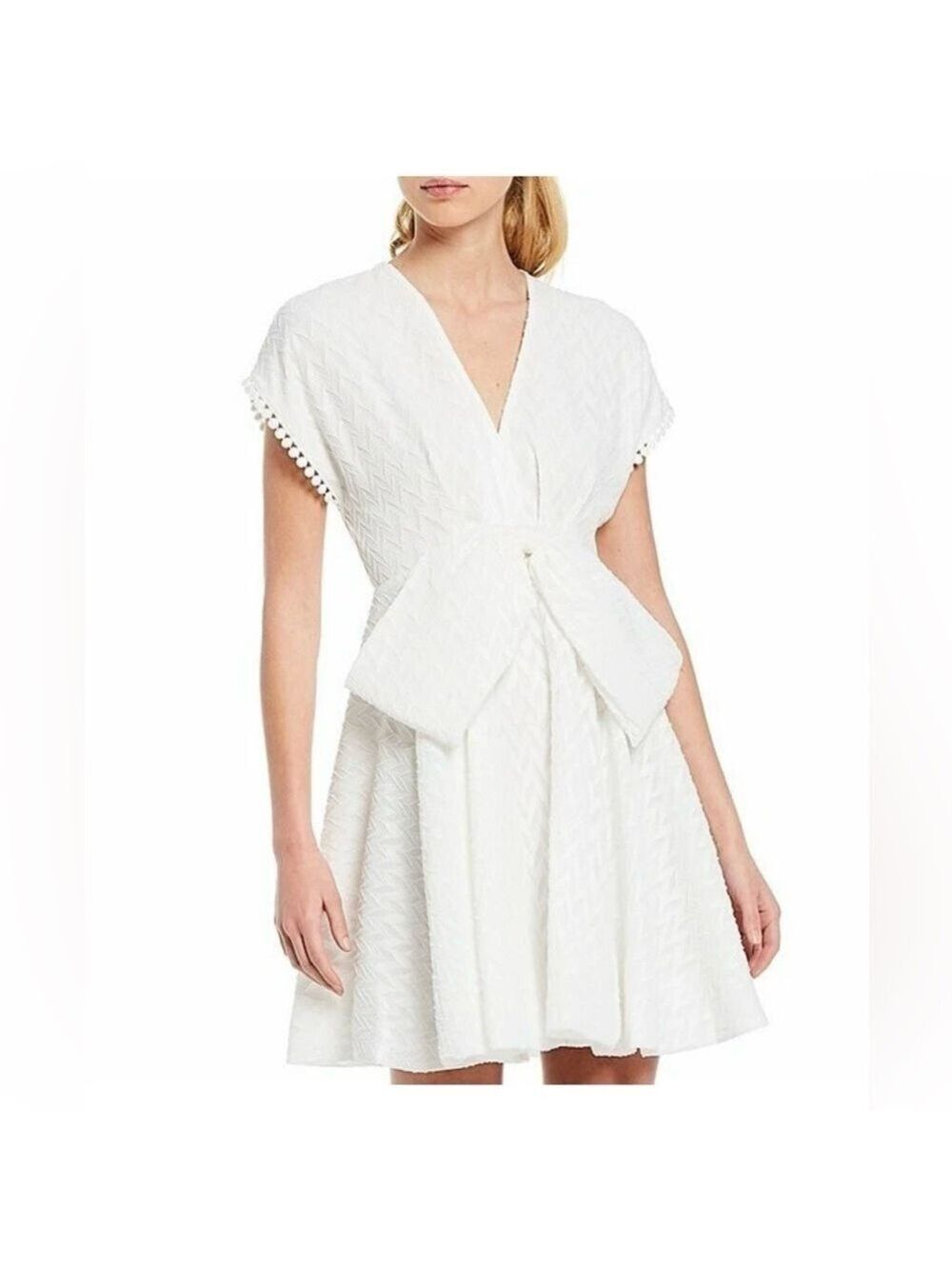 Sachin & Babi Bolton Ivory Mini Dress Deep V Bow Size 6